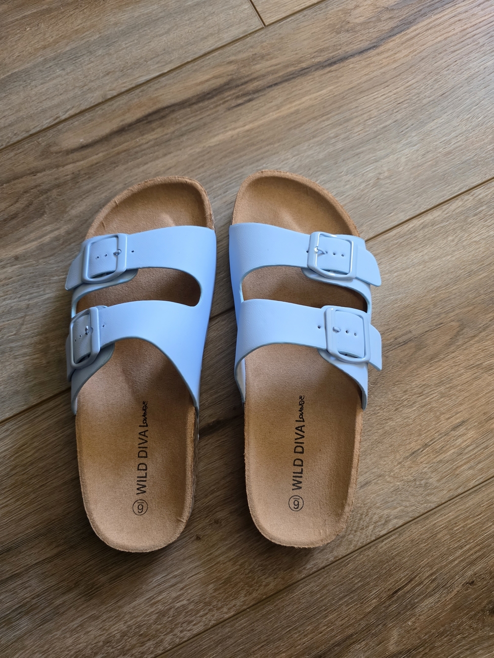 Wild Diva Pastel Blue Dual Buckle Slide Sandals